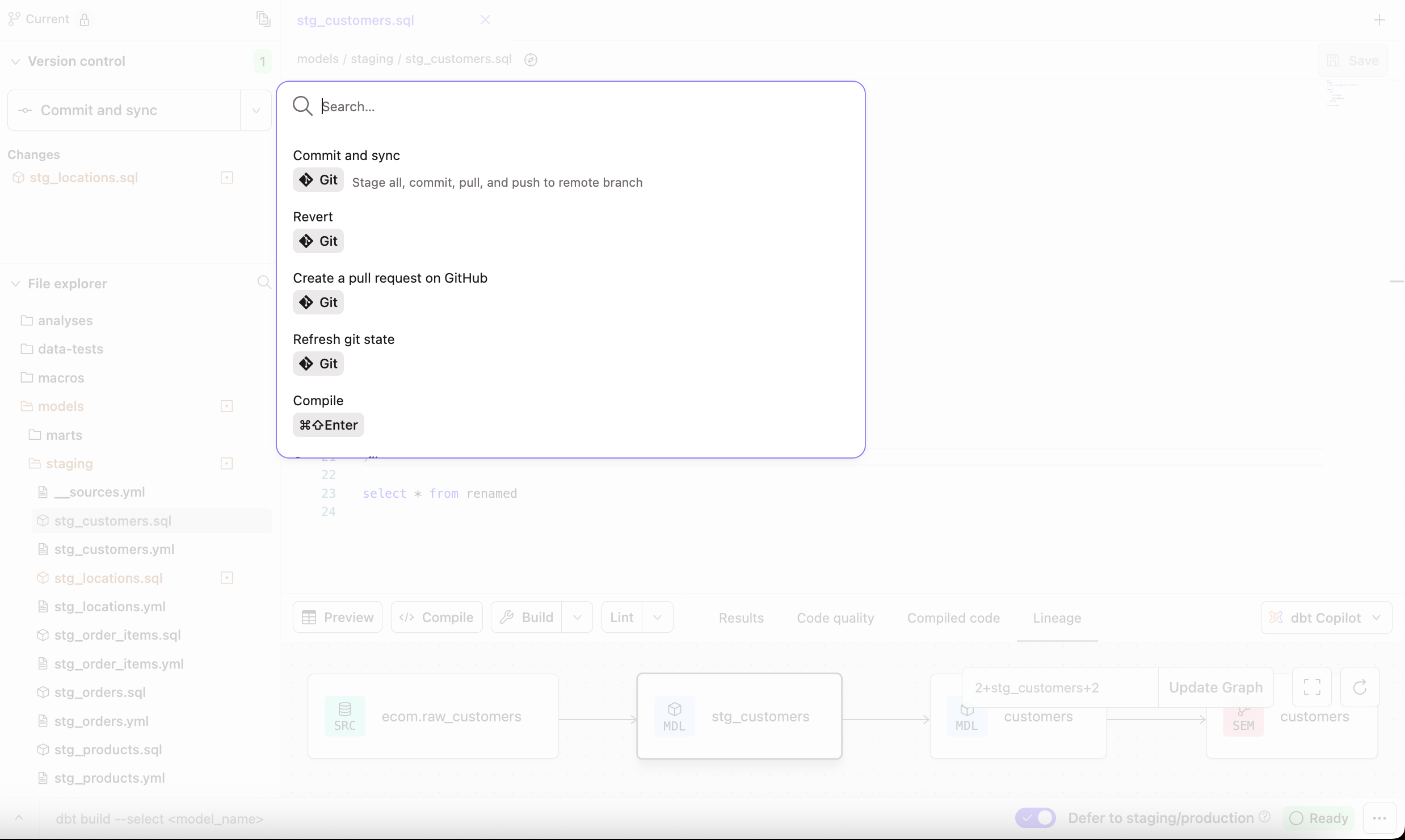 The Command History returns a log and detail of all your dbt invocations.
