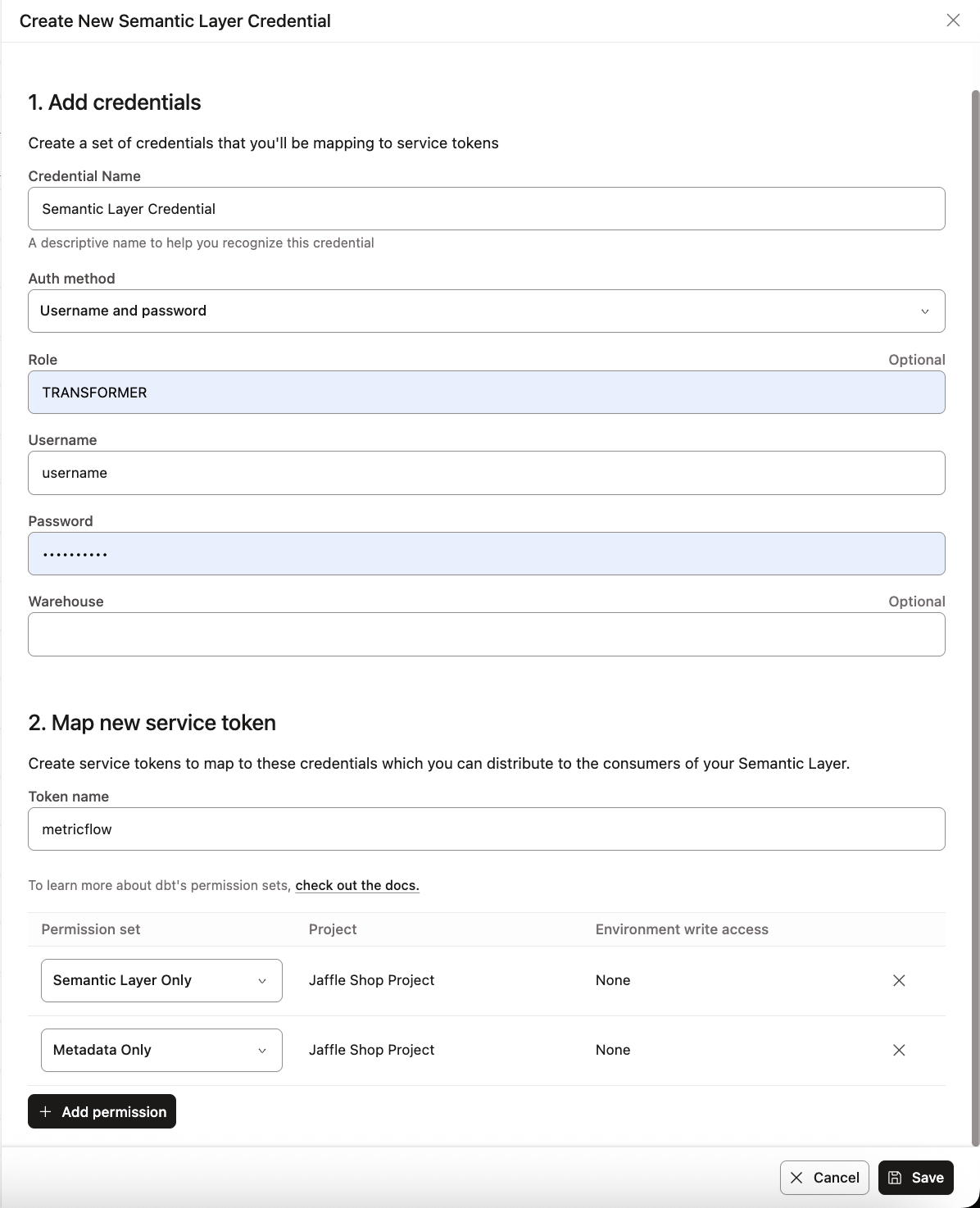 Add credentials and map them to a service token. Add credentials and map them to a service token.